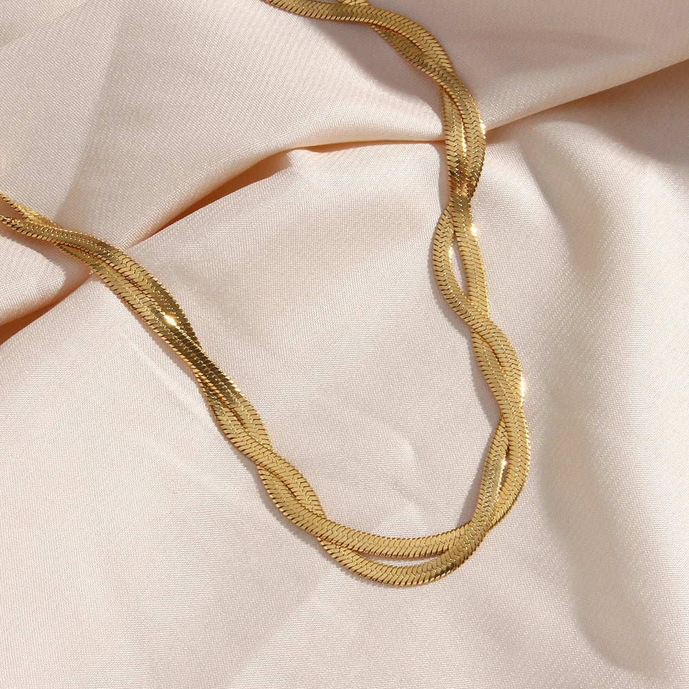 E.B.belle – ensemble de bracelets et colliers en chaîne à chevrons tressées imperméables plaqués or, vente en gros de bijoux en acier inoxydable pour femmes