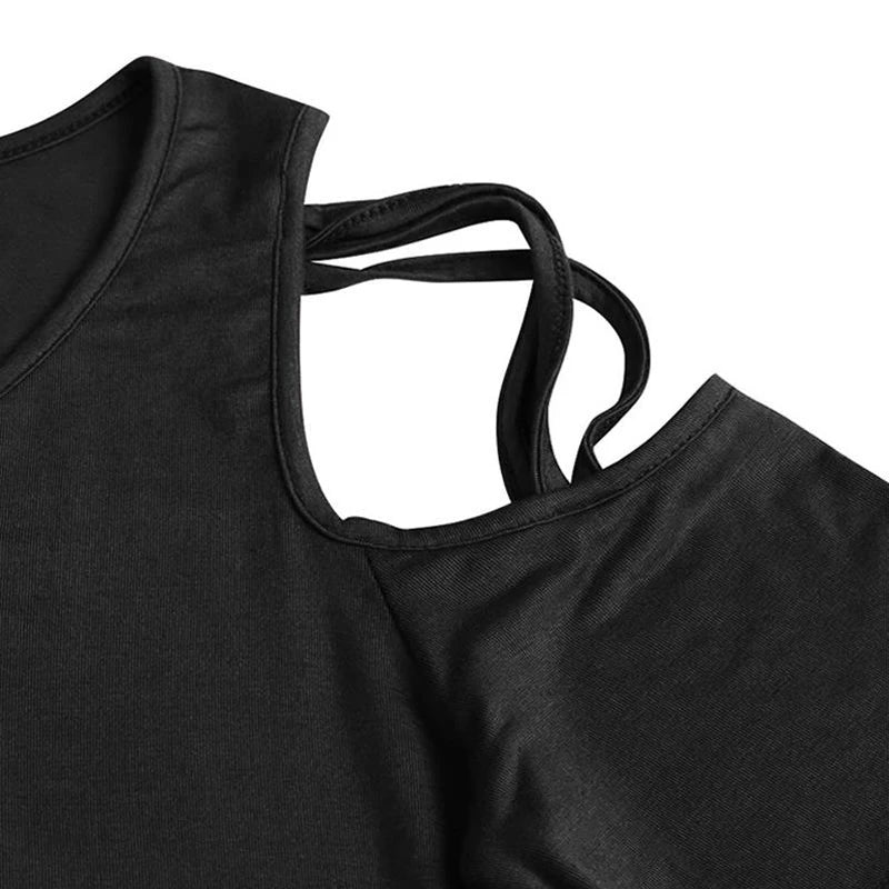 T-shirt femme 2026 Nouvelle mode T-shirt décontracté pour femme avec motif lettres danse, d'été, décontracté, épaules dénudées, ajouré, hauts et t-shirts pour femme