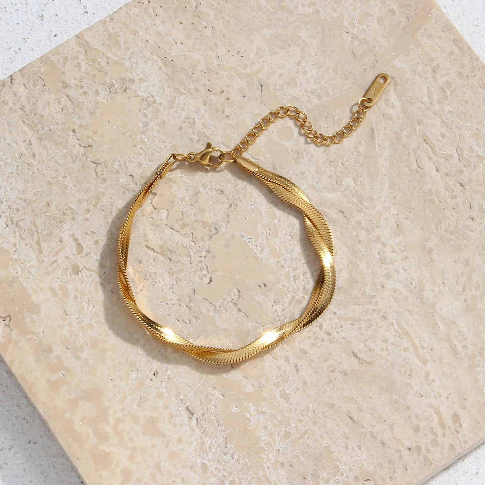 E.B.belle – ensemble de bracelets et colliers en chaîne à chevrons tressées imperméables plaqués or, vente en gros de bijoux en acier inoxydable pour femmes