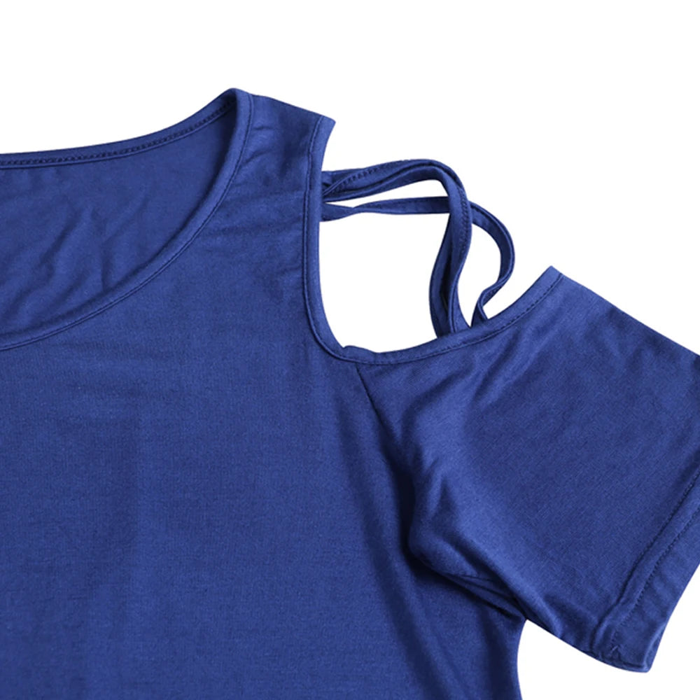 T-shirt femme 2026 Nouvelle mode T-shirt décontracté pour femme avec motif lettres danse, d'été, décontracté, épaules dénudées, ajouré, hauts et t-shirts pour femme