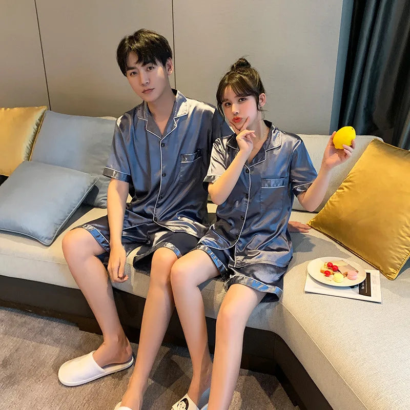 Pyjama de luxe costume Satin soie Pyjamas ensembles Couple vêtements de nuit décontracté famille Pijama amant costume de nuit hommes et femmes grande taille Pj ensemble