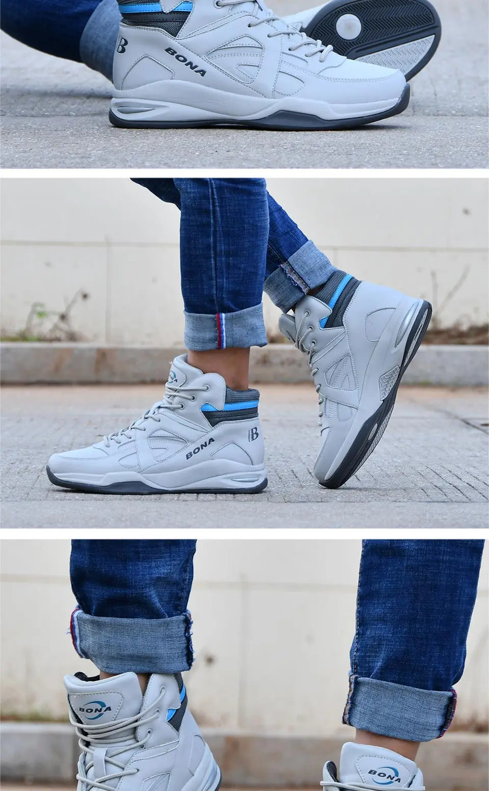 BONA – Baskets de basket-ball pour Homme, chaussures d'extérieur, plates et montantes, confortables