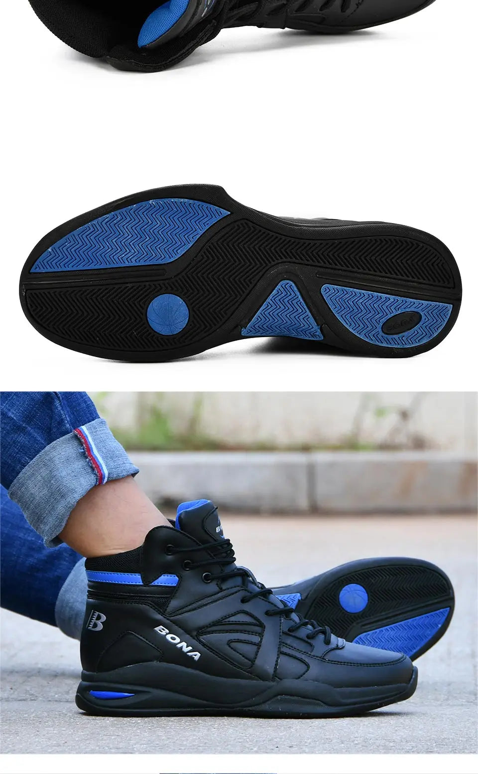 BONA – Baskets de basket-ball pour Homme, chaussures d'extérieur, plates et montantes, confortables