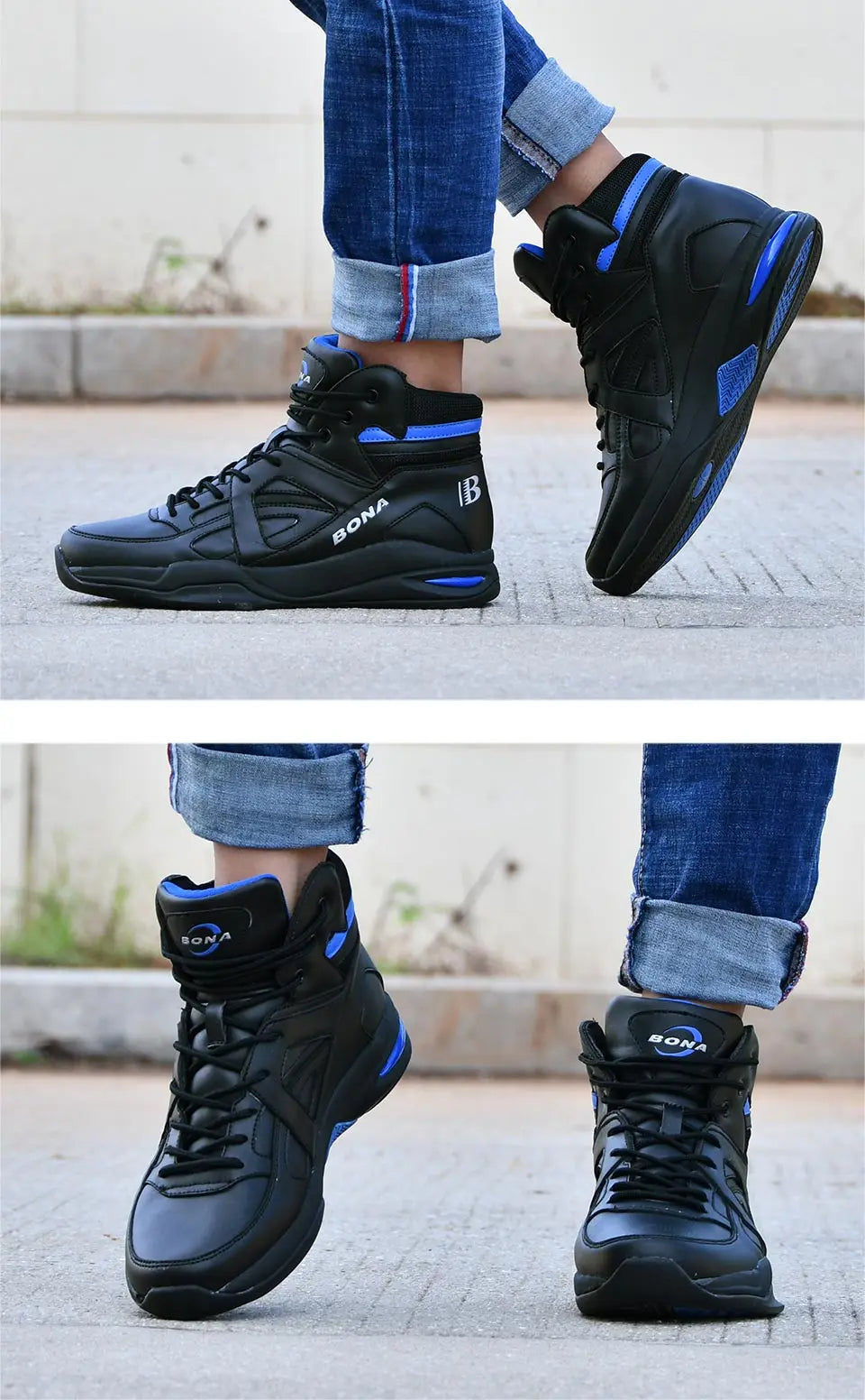BONA – Baskets de basket-ball pour Homme, chaussures d'extérieur, plates et montantes, confortables