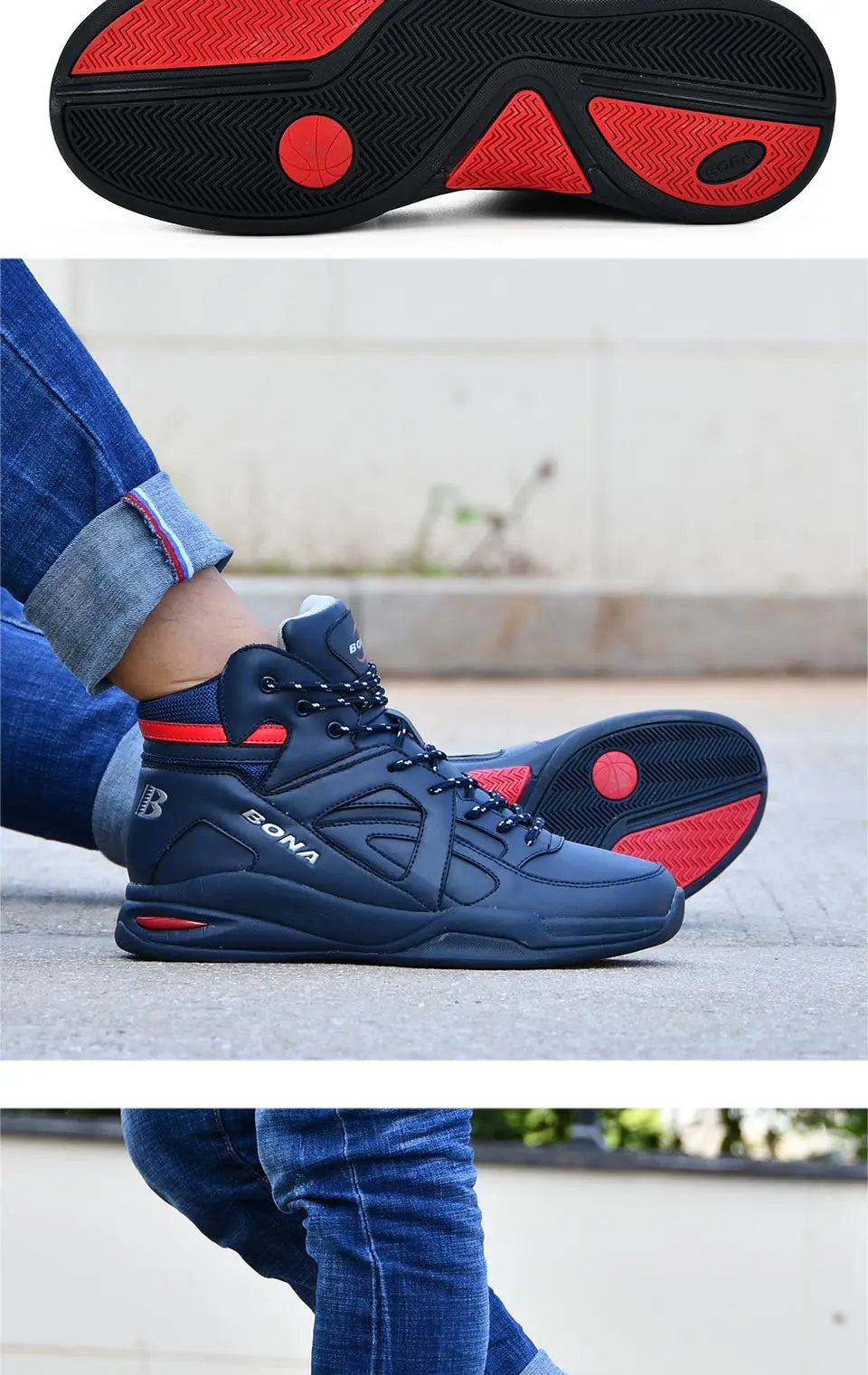 BONA – Baskets de basket-ball pour Homme, chaussures d'extérieur, plates et montantes, confortables