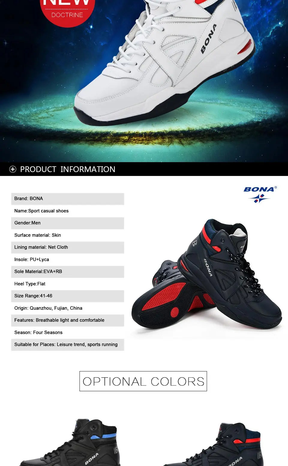 BONA – Baskets de basket-ball pour Homme, chaussures d'extérieur, plates et montantes, confortables