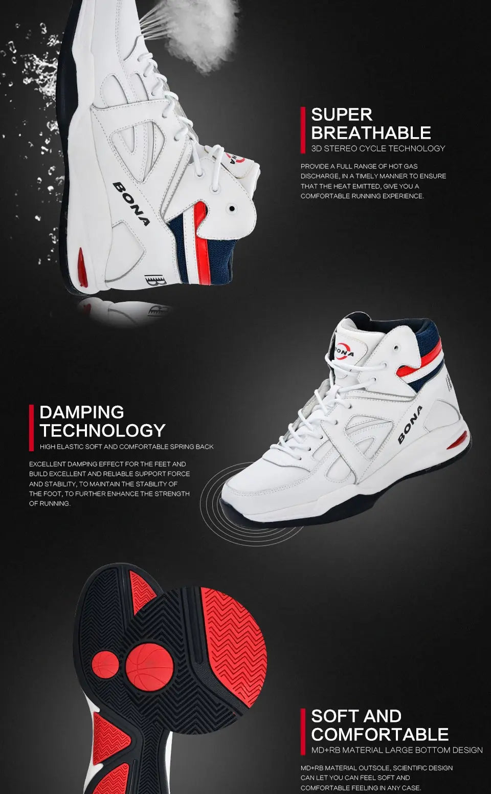 BONA – Baskets de basket-ball pour Homme, chaussures d'extérieur, plates et montantes, confortables