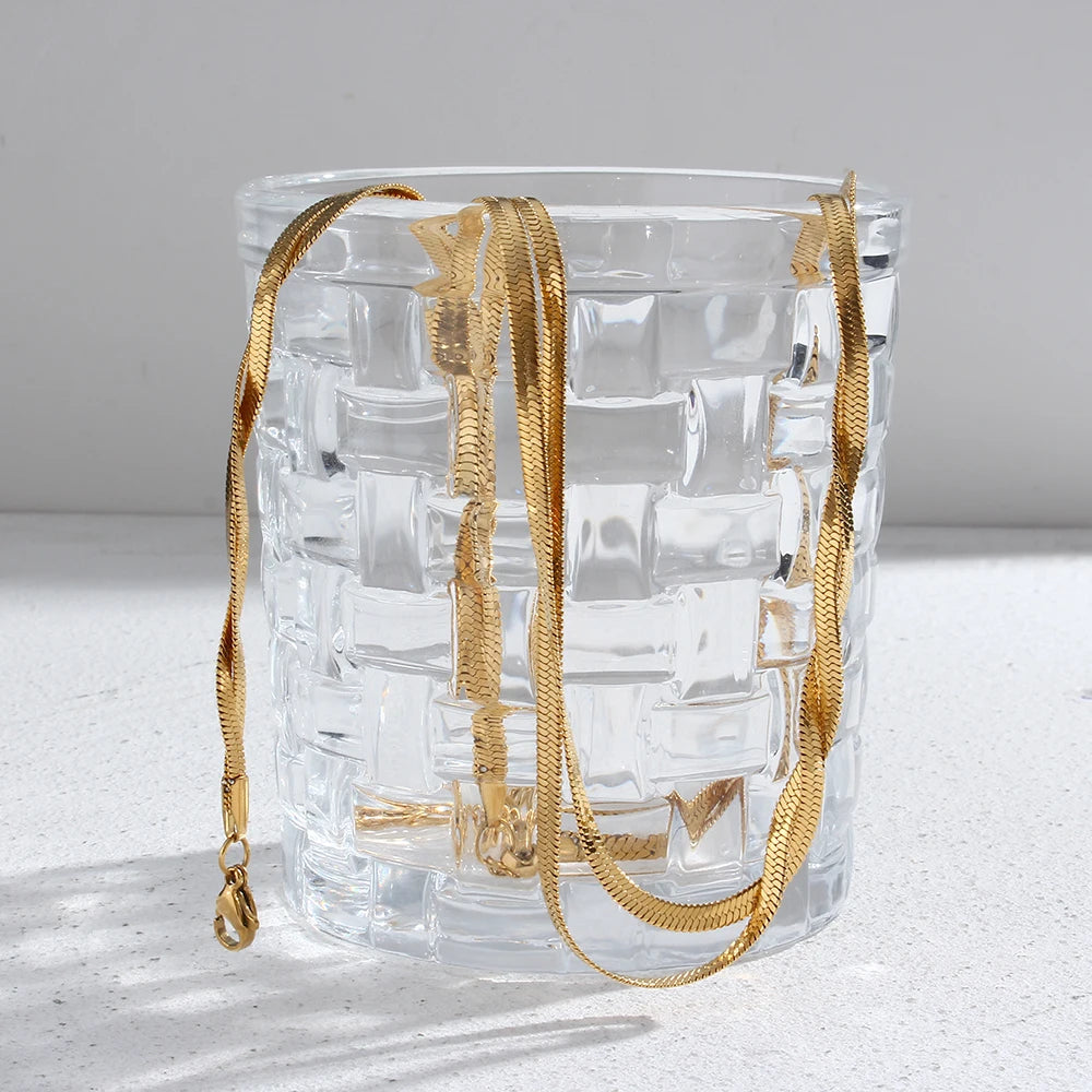 E.B.belle – ensemble de bracelets et colliers en chaîne à chevrons tressées imperméables plaqués or, vente en gros de bijoux en acier inoxydable pour femmes