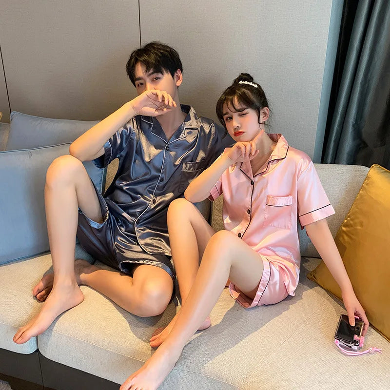 Pyjama de luxe costume Satin soie Pyjamas ensembles Couple vêtements de nuit décontracté famille Pijama amant costume de nuit hommes et femmes grande taille Pj ensemble