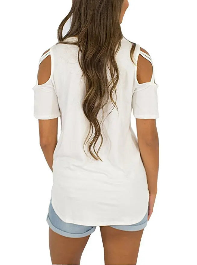T-shirt femme 2026 Nouvelle mode T-shirt décontracté pour femme avec motif lettres danse, d'été, décontracté, épaules dénudées, ajouré, hauts et t-shirts pour femme