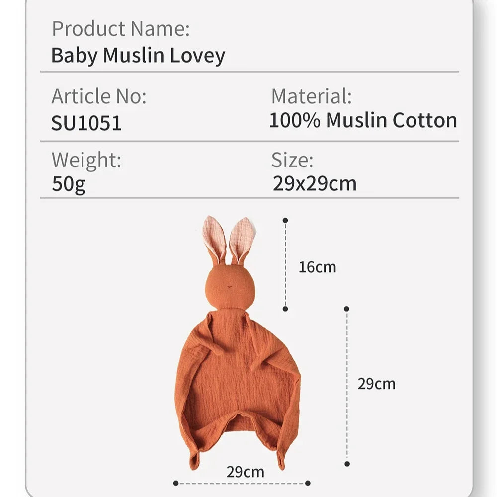Serviette apaisante pour bébé, 100% mousseline de coton, mouchoir de dessin animé pour bébé, lapin mignon, jouet d'aide au sommeil, poupée apaisante en gaze