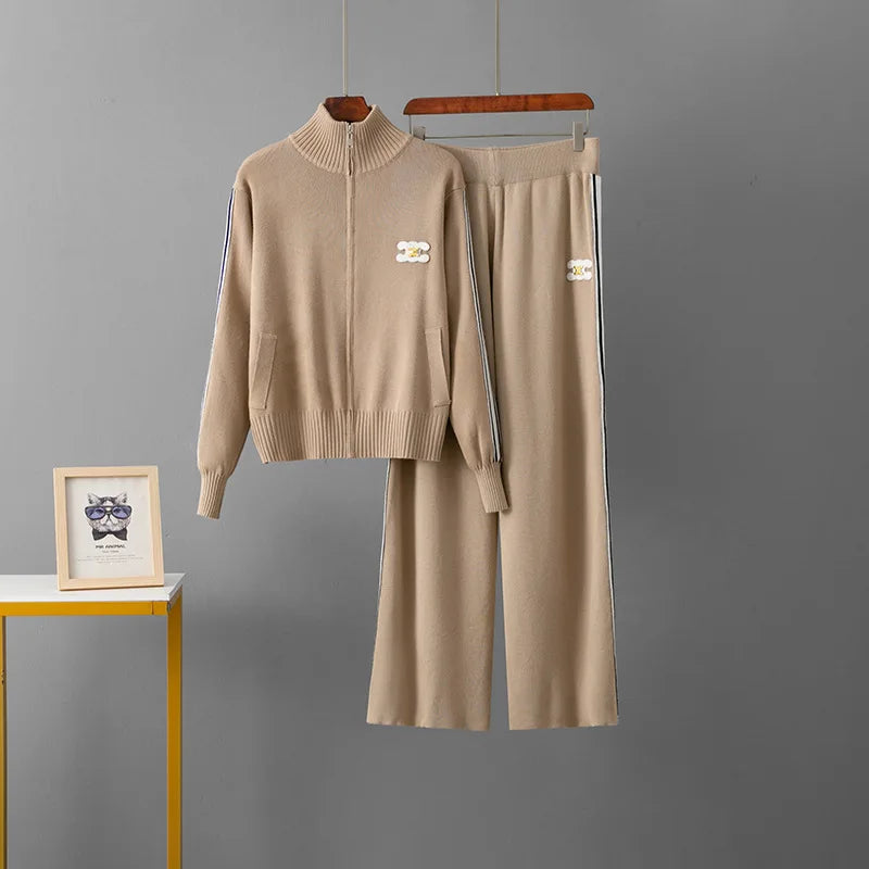 Costume de sport pour femmes au printemps et en automne, nouveau haut à col montant avec fermeture éclair de style occidental, vêtements de sport décontractés, ensemble deux pièces