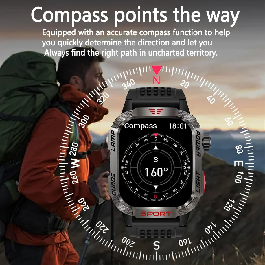 Nouveau militaire GPS montre intelligente hommes lampe de poche boussole étanche 600mAh batterie en plein air Sport Tracker Bluetooth appel Smartwatch