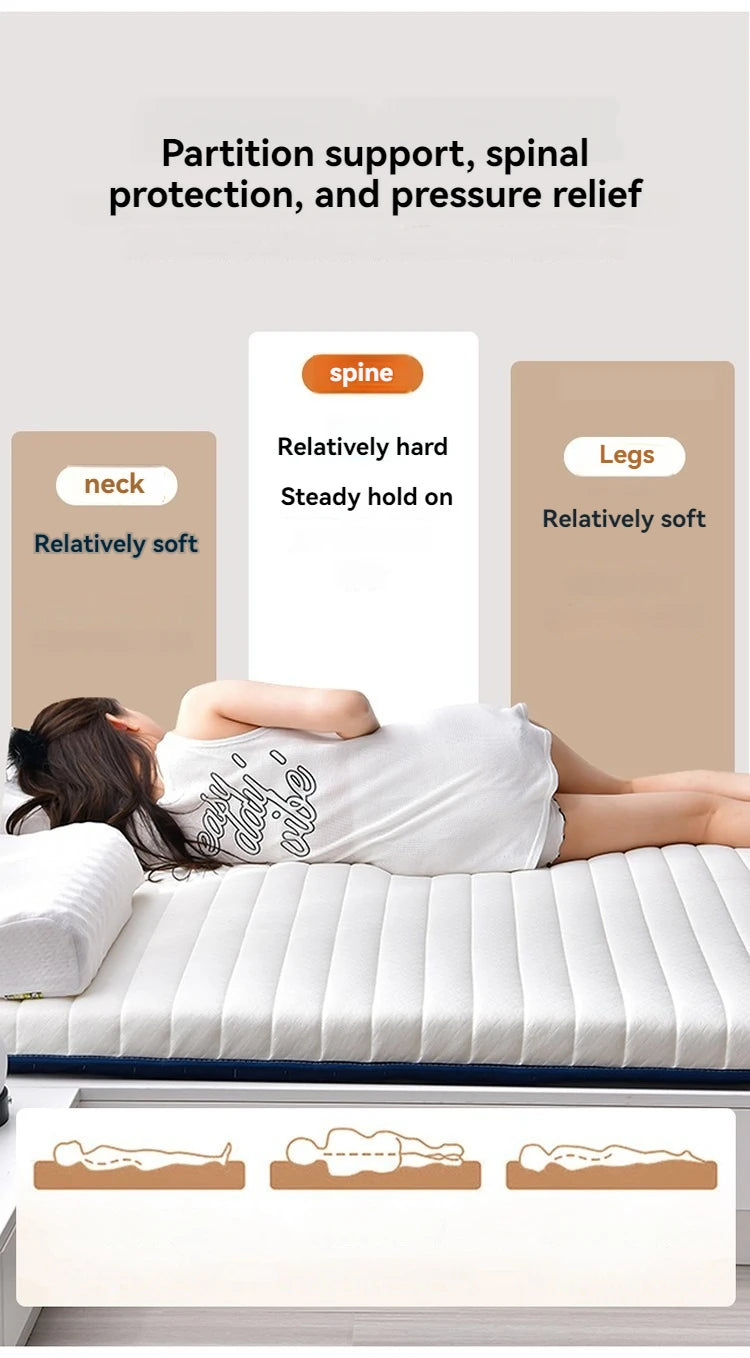 Coussin de matelas en latex, literie épaisse pour usage domestique, semelle pour usage simple ou double, coussin de matelas pliable en coton à mémoire de forme