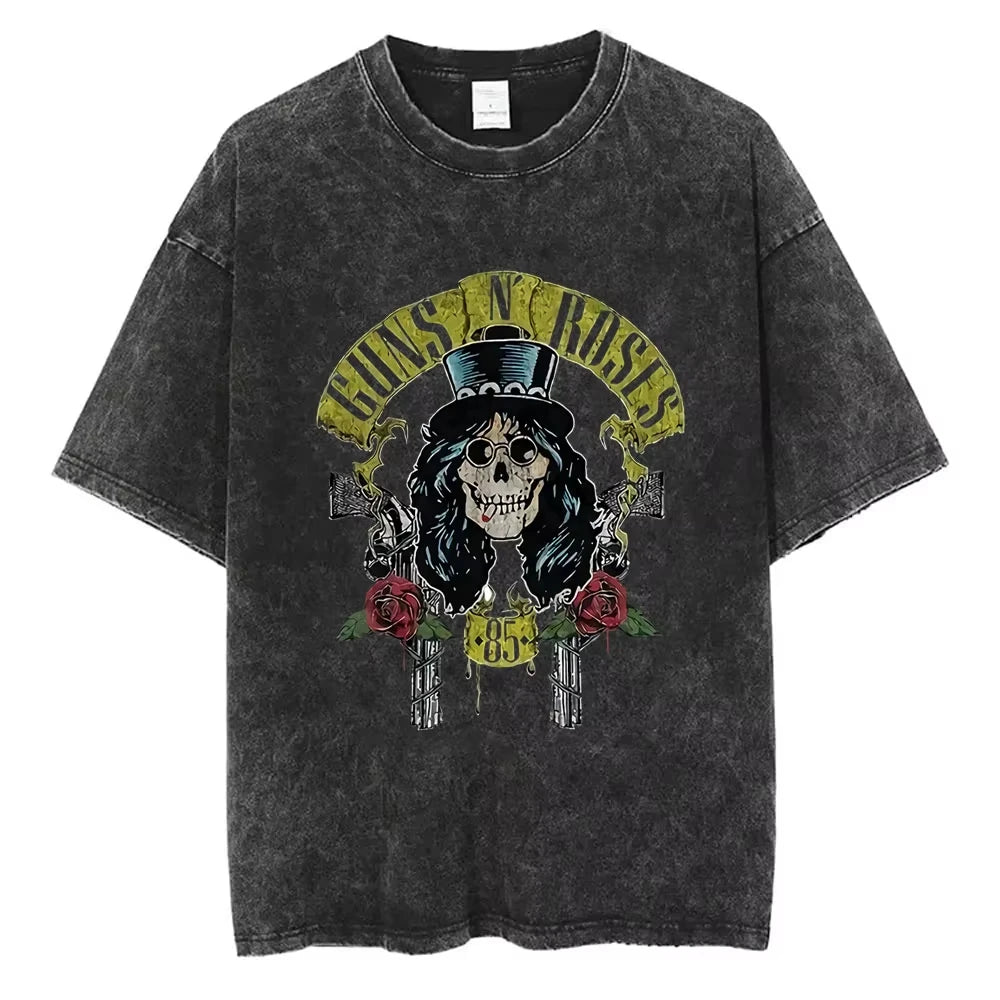 T-shirt graphique pour homme, nouvelle collection, style vintage délavé Guns N' Roses Slash 85