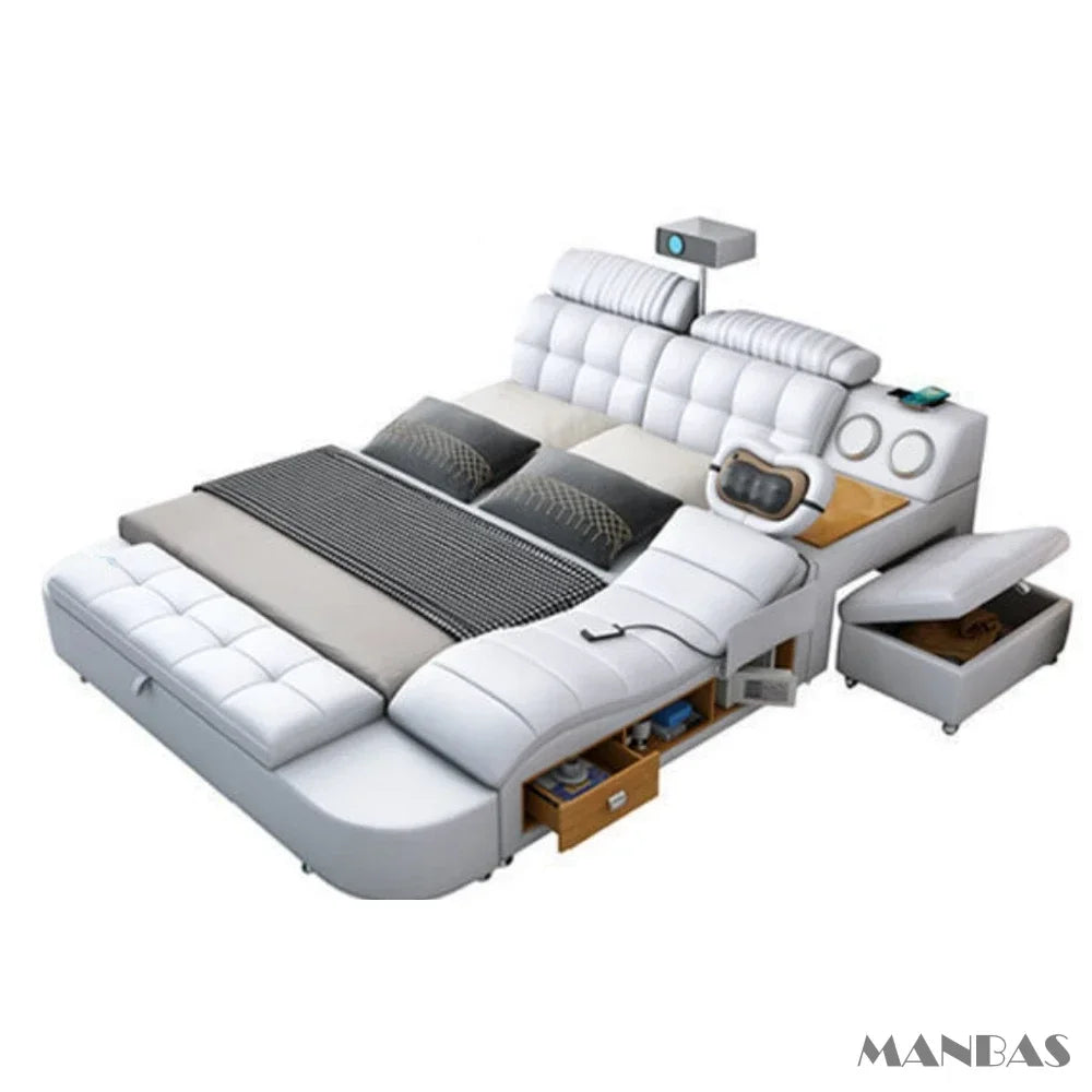 Lit Linlamlim Tech Smart en cuir véritable |   Lits ultimes multifonctionnels |   Lit Tatami de massage avec projecteur |   Cama rembourrée