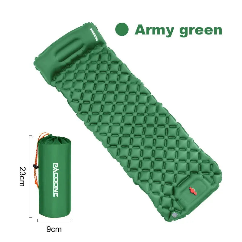 Camping en plein air Gonflable Matelas Couchage Pad Avec Oreillers Ultra Léger Air Mat Intégré Gonfleur Pompe Randonnée
