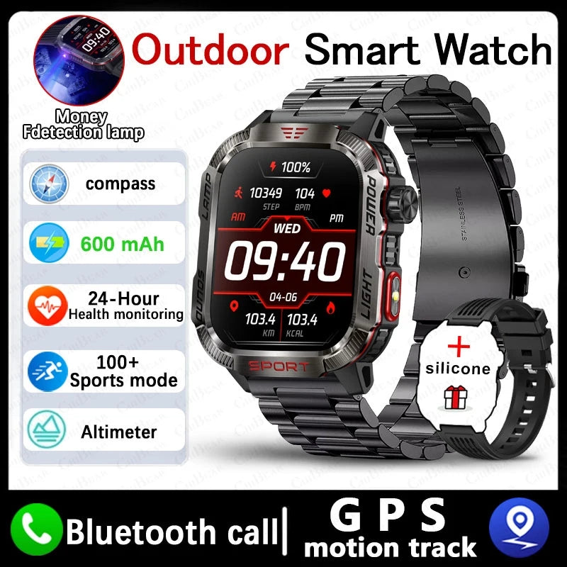Nouveau militaire GPS montre intelligente hommes lampe de poche boussole étanche 600mAh batterie en plein air Sport Tracker Bluetooth appel Smartwatch