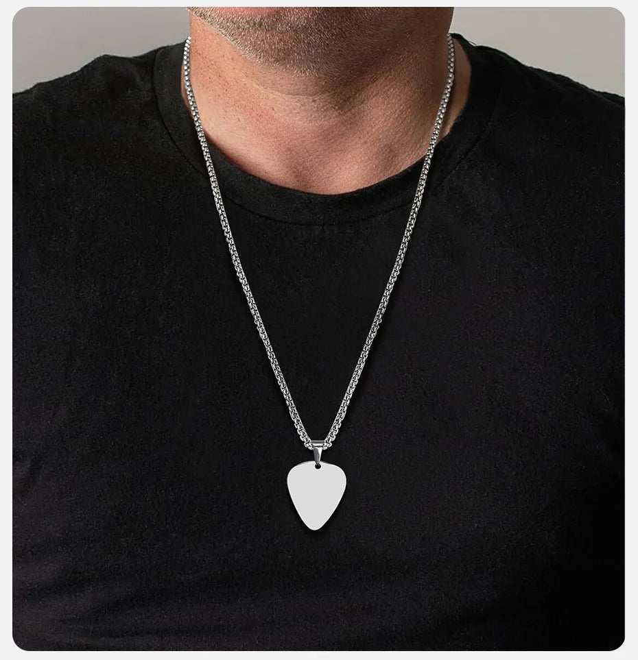Vnox nouveau collier de médiator de guitare Unique pour hommes garçons, collier pendentif de médiators de guitare en acier inoxydable pour les amateurs de musique cadeaux bijoux