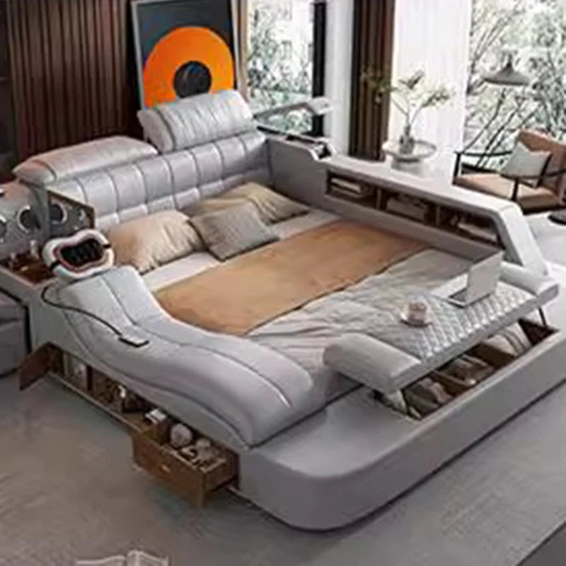 Tête De lit De luxe rembourrée en cuir Massage lit De rangement minimaliste moderne Tatami Camas De Matrimonio dortoir meubles