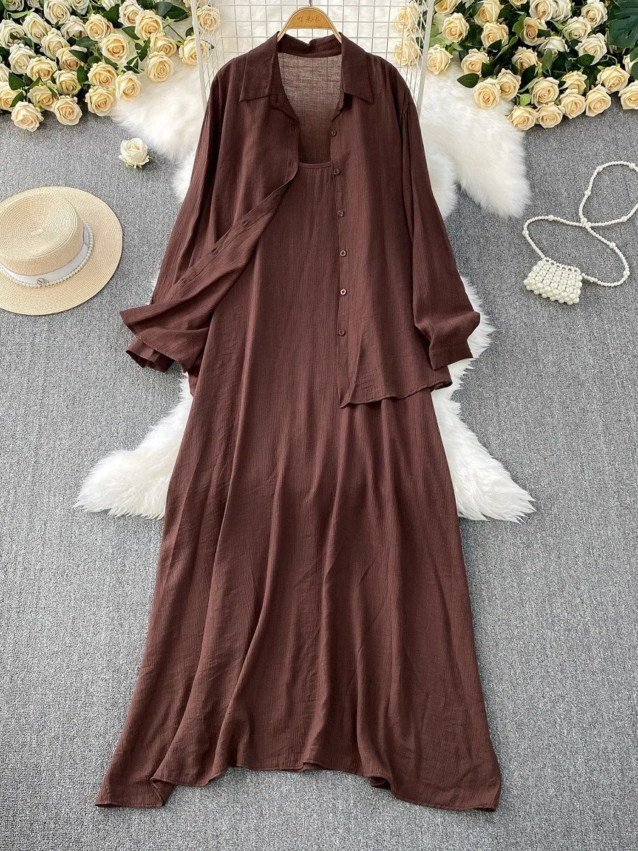 Robe chemise pour femmes musulmanes, ensemble deux pièces, costumes modestes solides, Ensemble musulman du Ramadan, Maroc, dubaï, Abayas, tenues islamiques Jalabiya