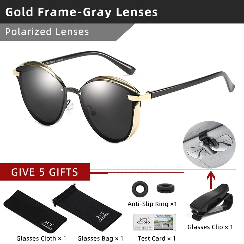 CLLOIO-Lunettes de soleil polarisées œil de chat pour femmes, verres de conduite, de luxe, classiques, rondes, à la mode