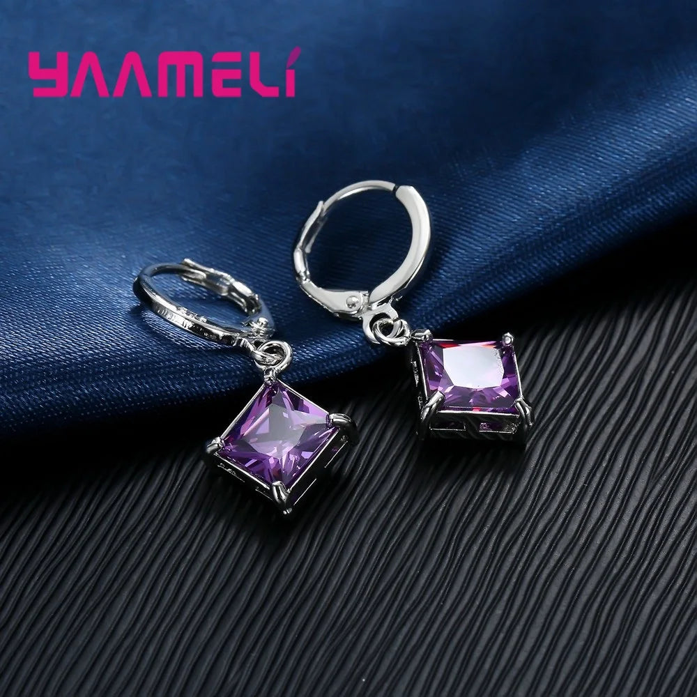 Nouvelle grande Promotion 925 en argent Sterling brillant carré Zircons pendentif collier et boucles d'oreilles ensembles de bijoux pour la vente en gros