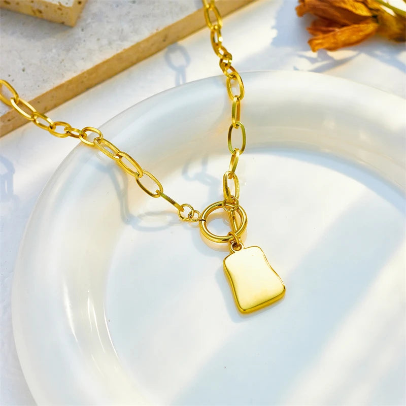 DIEYURO 316L acier inoxydable géométrique trapézoïdal perle huître pendentif collier pour les femmes nouveau OT boucle chaînes bijoux cadeaux