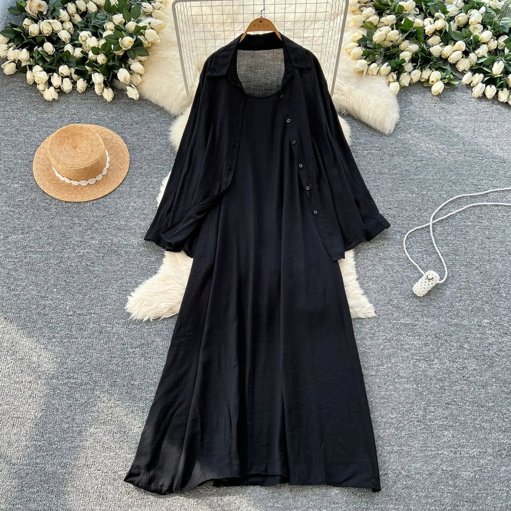 Robe chemise pour femmes musulmanes, ensemble deux pièces, costumes modestes solides, Ensemble musulman du Ramadan, Maroc, dubaï, Abayas, tenues islamiques Jalabiya