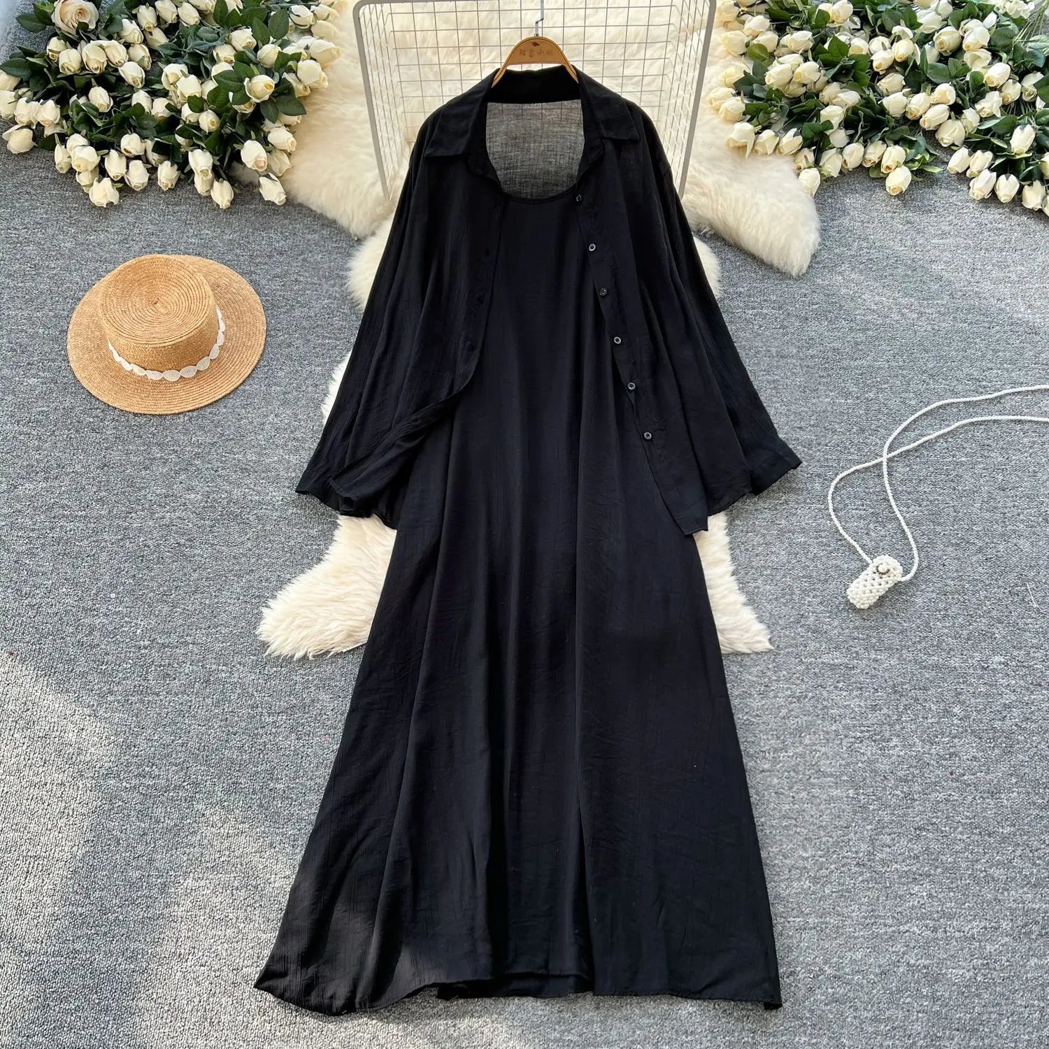 Robe chemise pour femmes musulmanes, ensemble deux pièces, costumes modestes solides, Ensemble musulman du Ramadan, Maroc, dubaï, Abayas, tenues islamiques Jalabiya