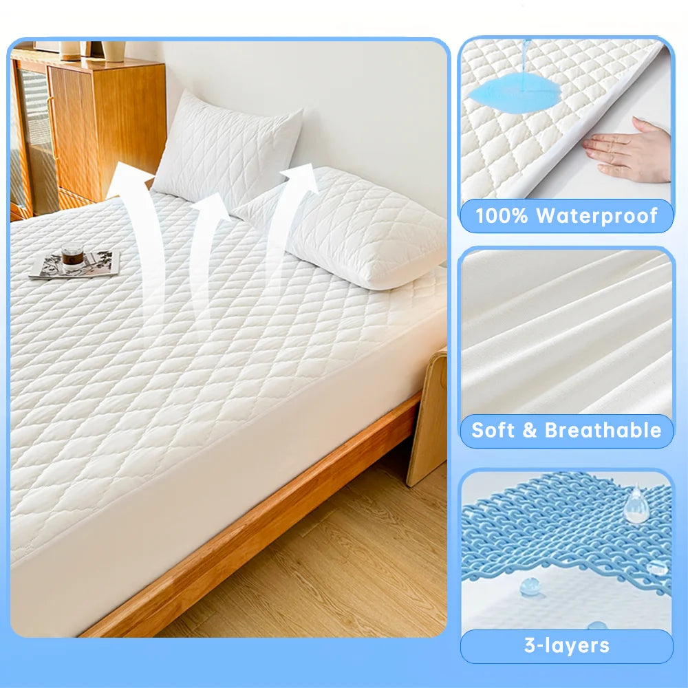 Protège-matelas imperméable gris/blanc, drap-housse de lit simple/double/140/160 multi-taille