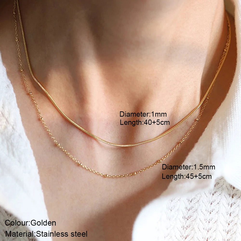 Nouveau 2025 acier inoxydable Double couche empilable chaîne collier femmes femme tour de cou bijoux collier pour les femmes