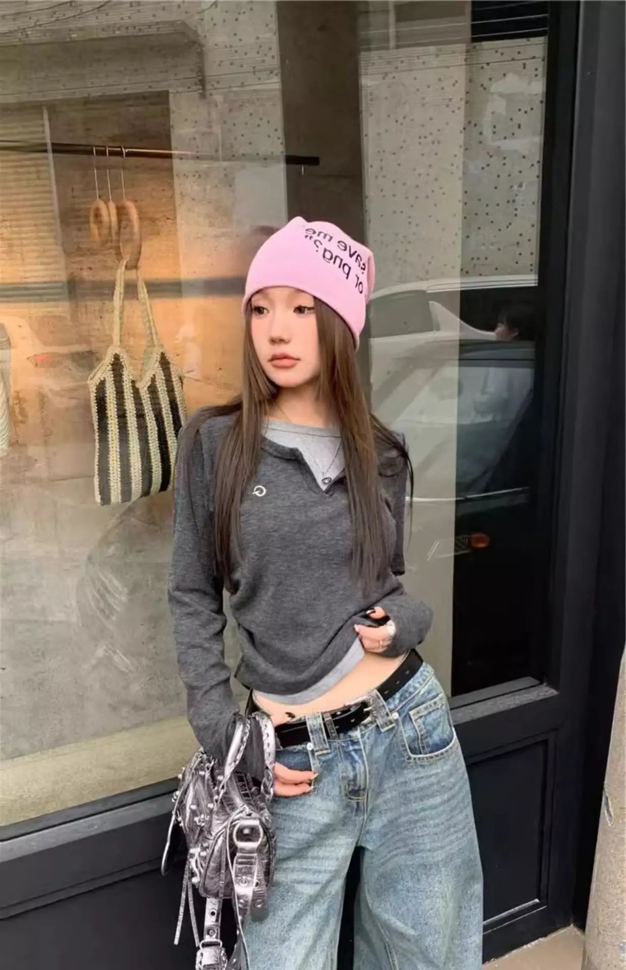 T-shirt femme faux deux pièces T-shirt à manches longues pour l'automne et l'hiver coupe ajustée et haut inférieur minceur haut inférieur rétro