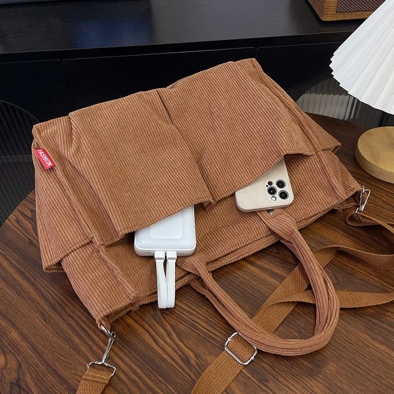 Sac fourre-tout en velours côtelé chaud, sac à bandoulière élégant et pratique, sac bandoulière décontracté et minimaliste