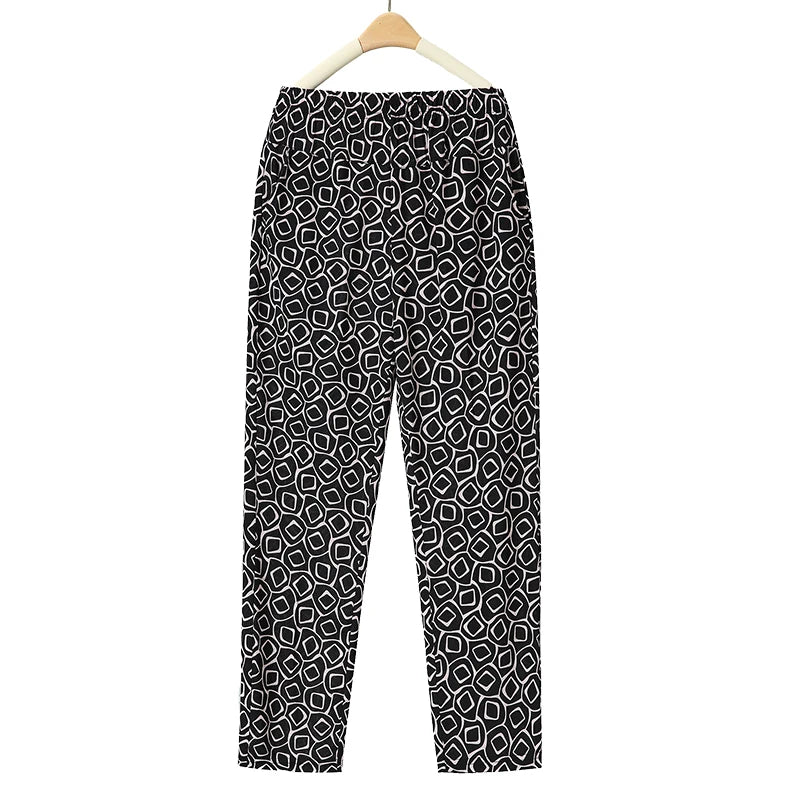 Pantalon d'été fin en soie glacée, coupe droite ample, taille haute, motif floral, pour maman et grand-mère, confortable et décontracté