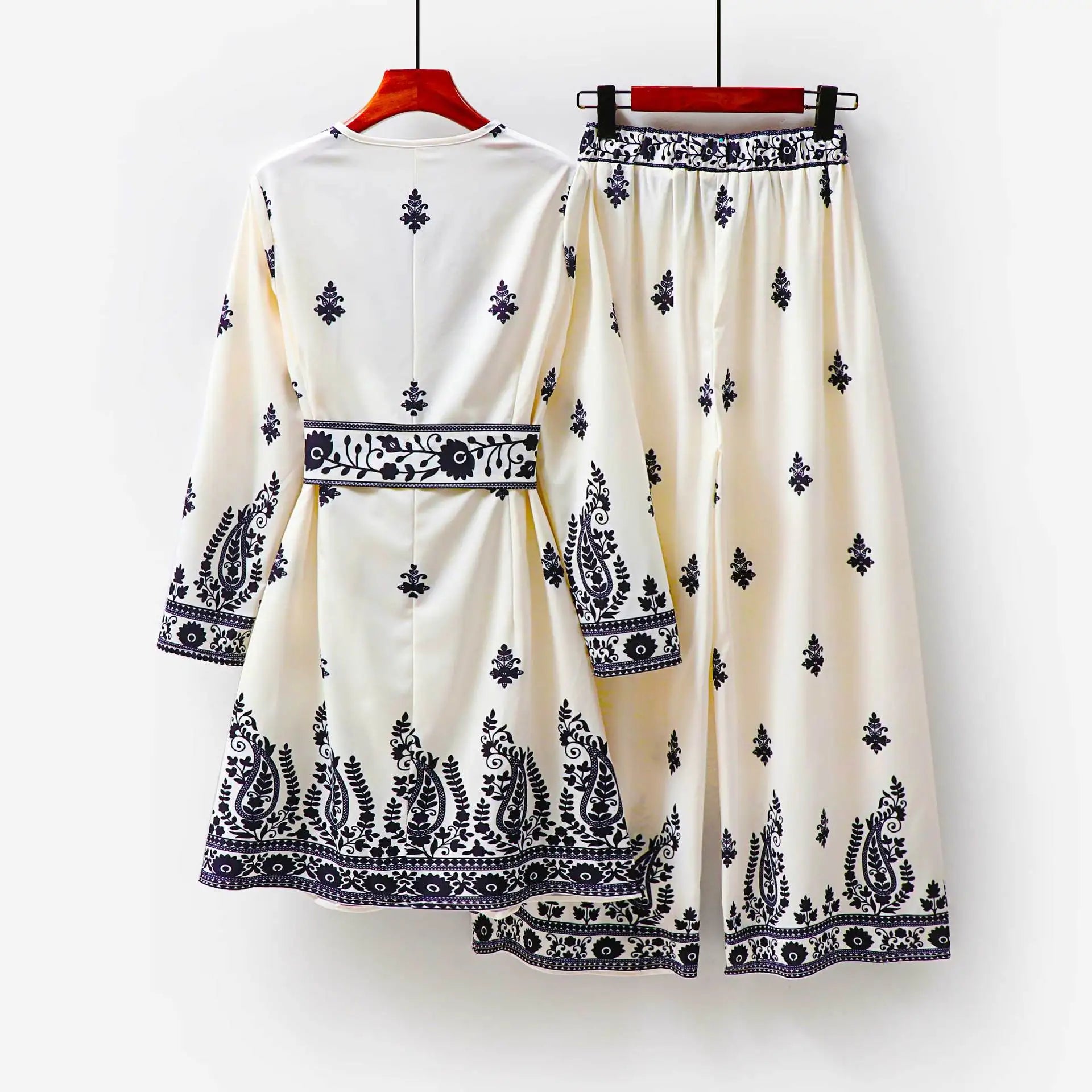 Musulman 2 pièces Ensemble femmes imprimer Blouse dubaï inde haut pantalon à jambes larges costume Maroc Musulman Ensemble décontracté Femme tenues arabes