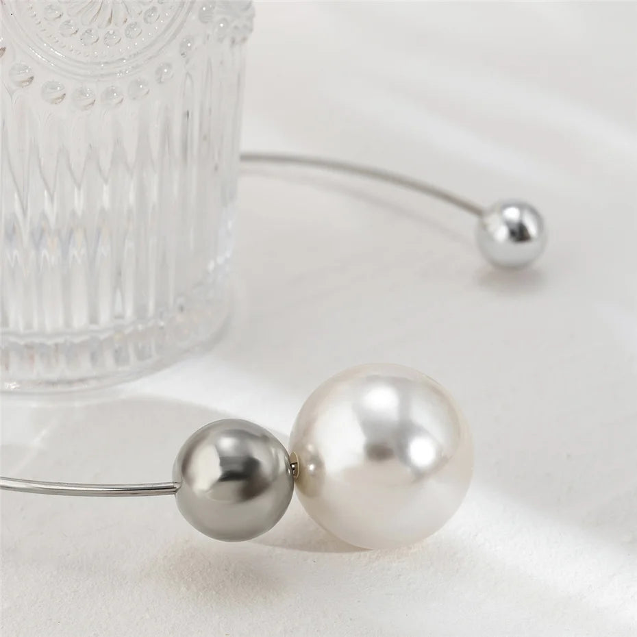 Collier ras du cou gothique élégant pour femmes, grande perle d'imitation blanche, pendentif boule, chaîne de clavicule, bijoux de mariage, nouveauté 2022
