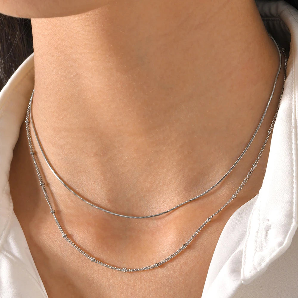 Nouveau 2025 acier inoxydable Double couche empilable chaîne collier femmes femme tour de cou bijoux collier pour les femmes