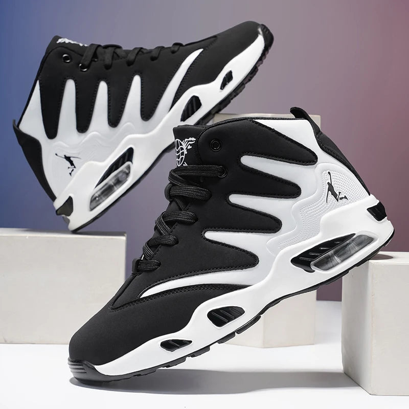 Chaussures de basket-ball montantes pour hommes, robustes et stables, baskets d'entraînement à lacets, unisexe, adaptées à la course, au sport, au basketball et à la marche. Cadeau idéal pour les hommes, léger, confort