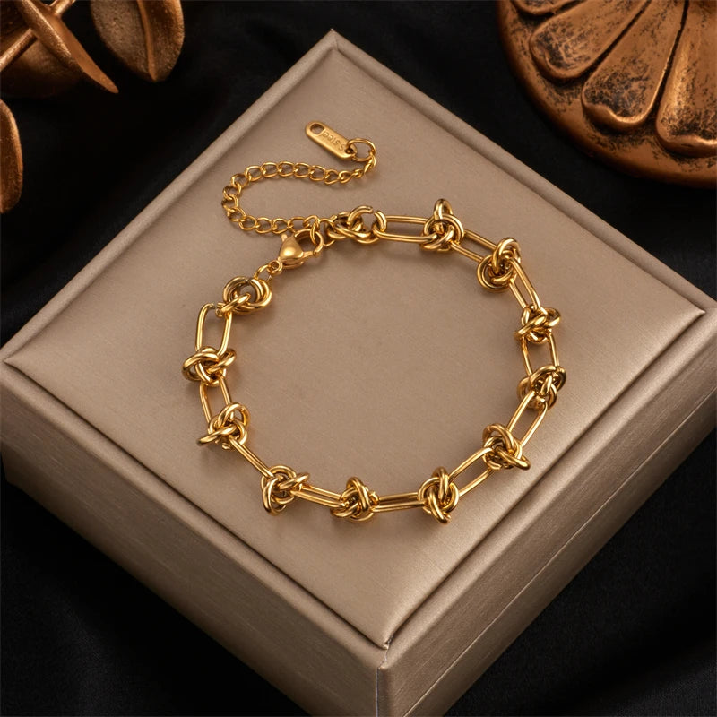 DIEYURO 316L acier inoxydable or argent couleur torsion noeud collier Bracelets pour femme fille nouvelle mode ne se décolore pas ensemble de bijoux