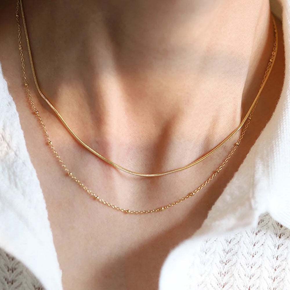 Nouveau 2025 acier inoxydable Double couche empilable chaîne collier femmes femme tour de cou bijoux collier pour les femmes