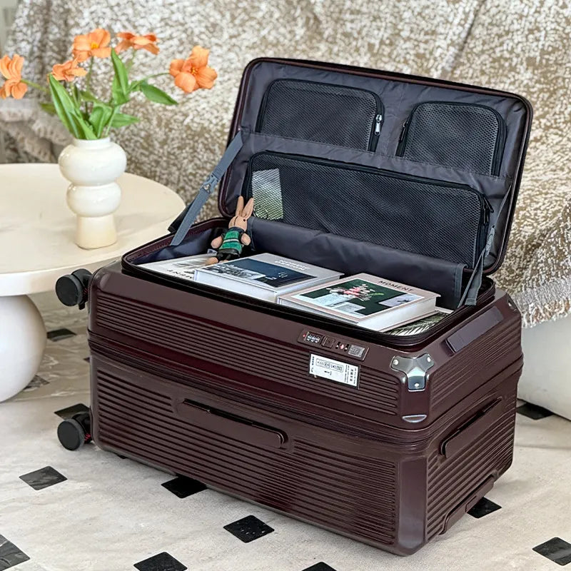 Valise de voyage extensible grande taille 32/34 pouces, ouverture latérale, grand compartiment profond, bagage à cinq roues, valise de voyage épaissie