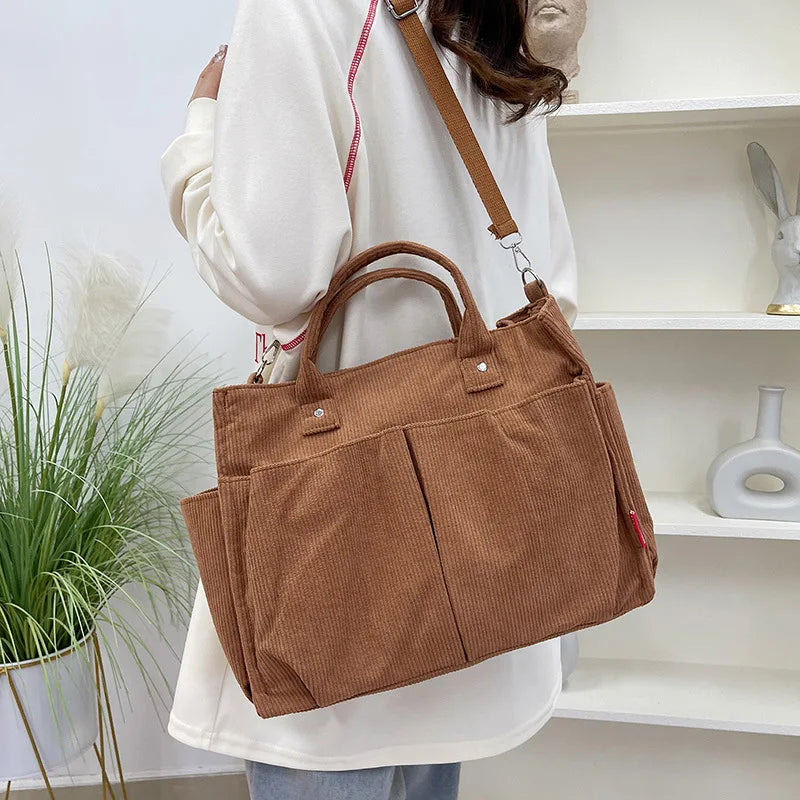 Sac fourre-tout en velours côtelé chaud, sac à bandoulière élégant et pratique, sac bandoulière décontracté et minimaliste