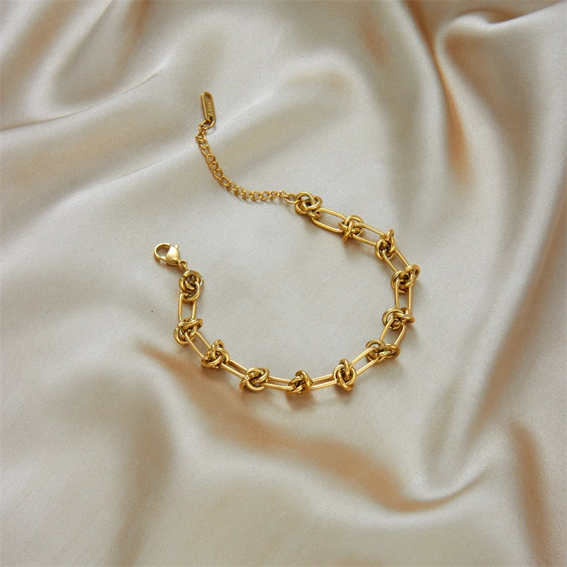 DIEYURO 316L acier inoxydable or argent couleur torsion noeud collier Bracelets pour femme fille nouvelle mode ne se décolore pas ensemble de bijoux