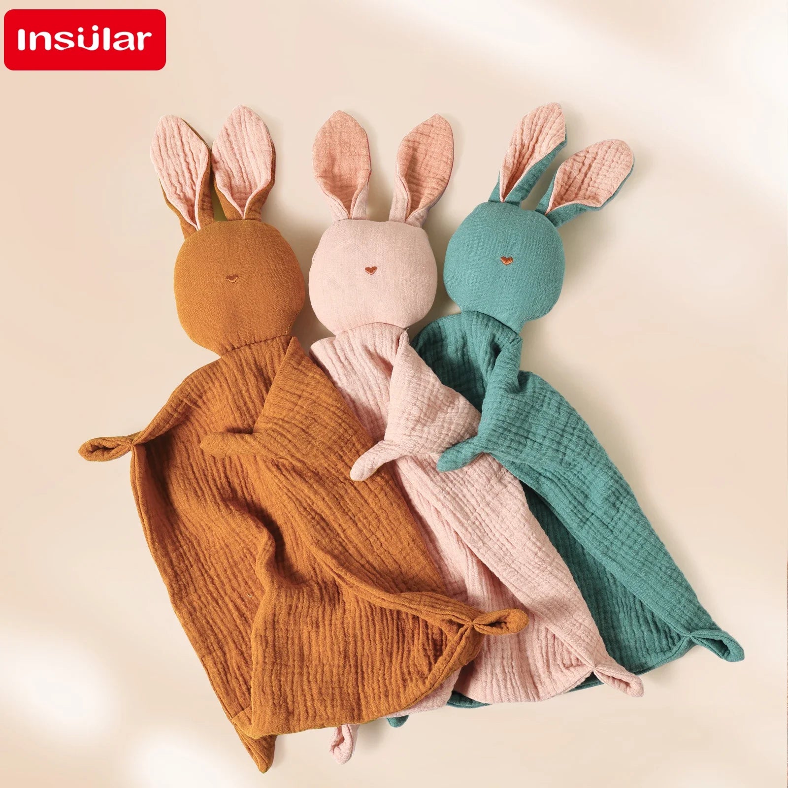 Serviette apaisante pour bébé, 100% mousseline de coton, mouchoir de dessin animé pour bébé, lapin mignon, jouet d'aide au sommeil, poupée apaisante en gaze