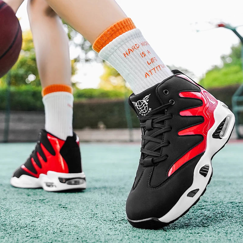Chaussures de basket-ball montantes pour hommes, robustes et stables, baskets d'entraînement à lacets, unisexe, adaptées à la course, au sport, au basketball et à la marche. Cadeau idéal pour les hommes, léger, confort