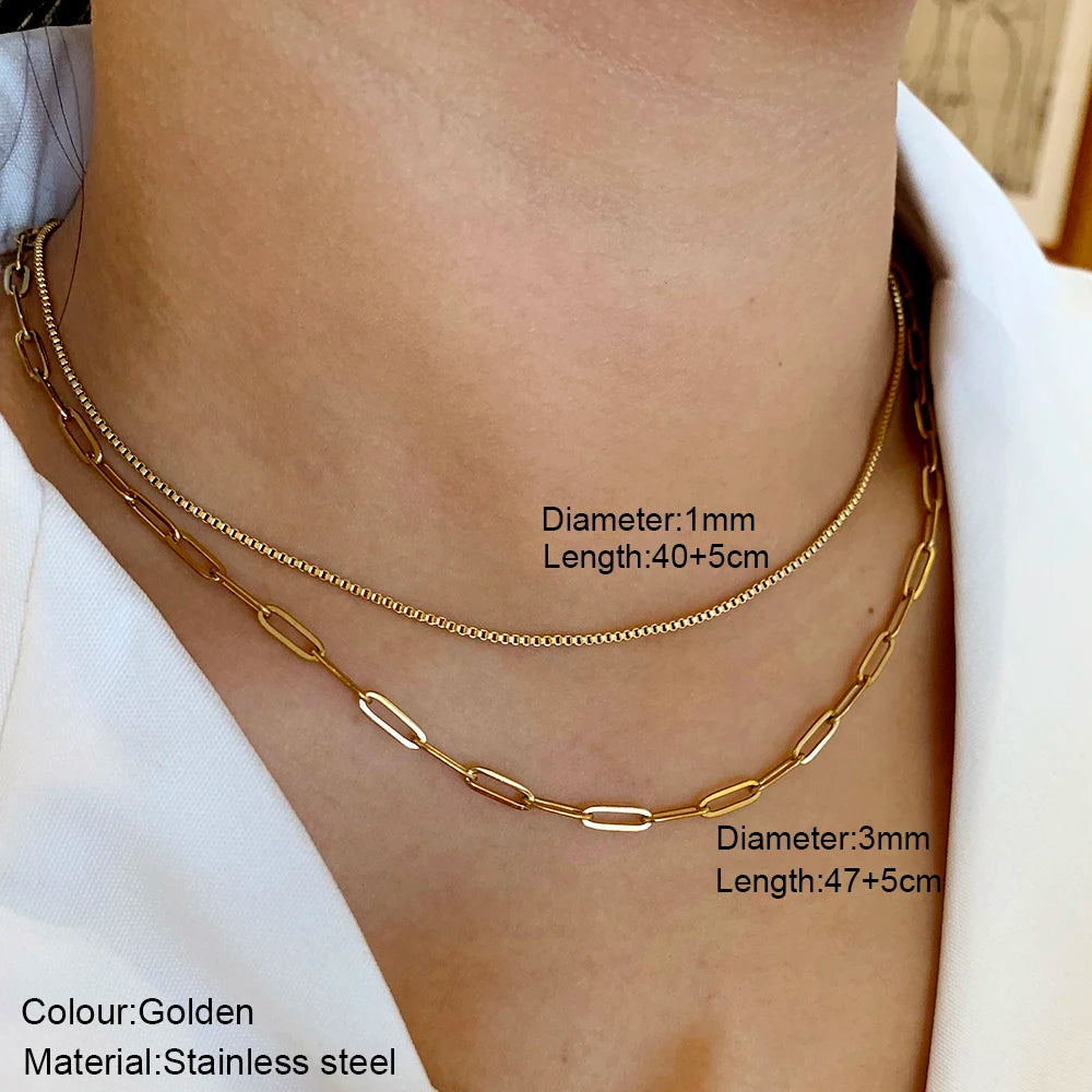 Nouveau 2025 acier inoxydable Double couche empilable chaîne collier femmes femme tour de cou bijoux collier pour les femmes
