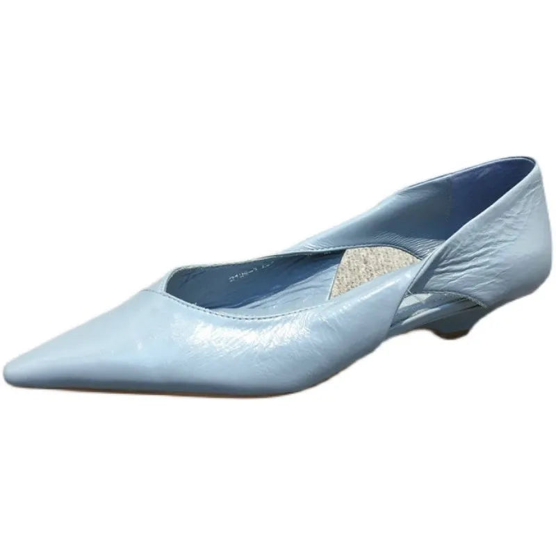 Mocassins à talons bas pour femmes, chaussures confortables, chaussures d'été, bleu, élégant, pointu, Parker, haute qualité, populaire, jeune, 2024