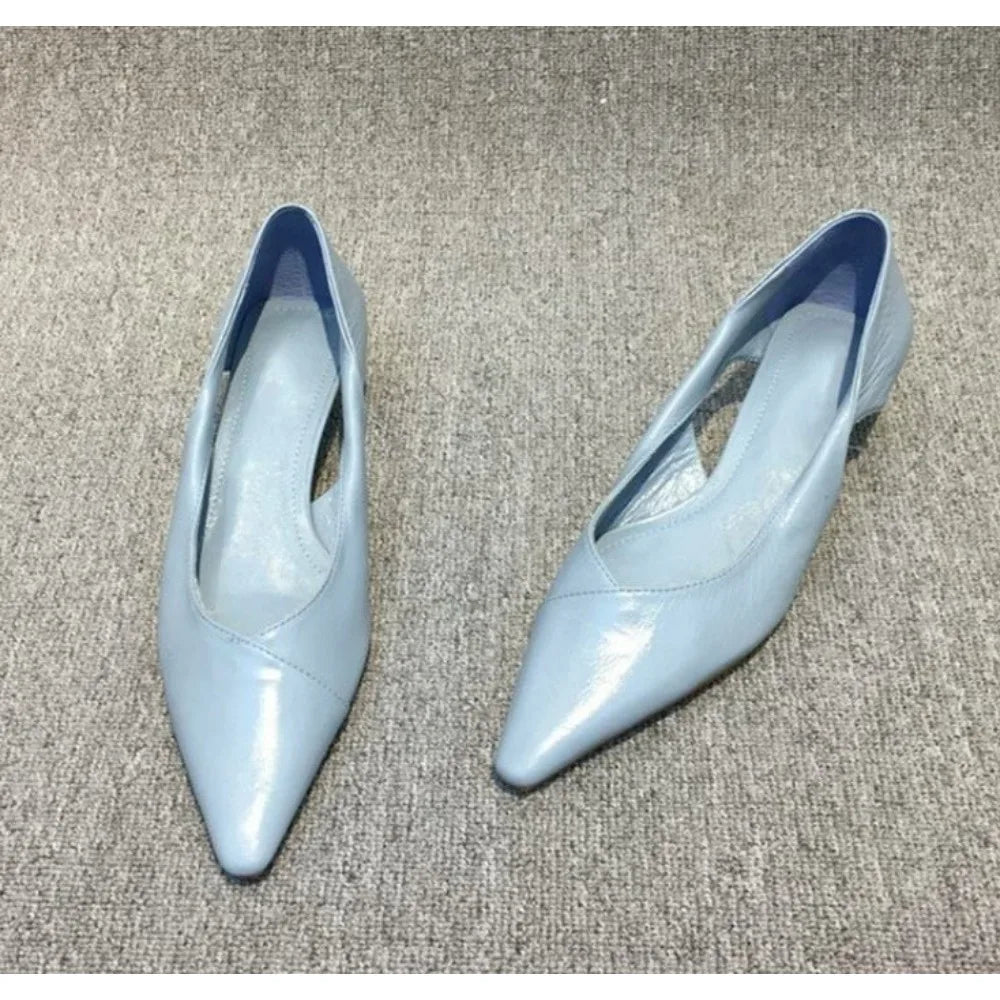 Chaussures d'été confortables pour femmes, mocassins bleus à talons bas, élégants, bout pointu, haute qualité, populaires pour jeunes, 2026