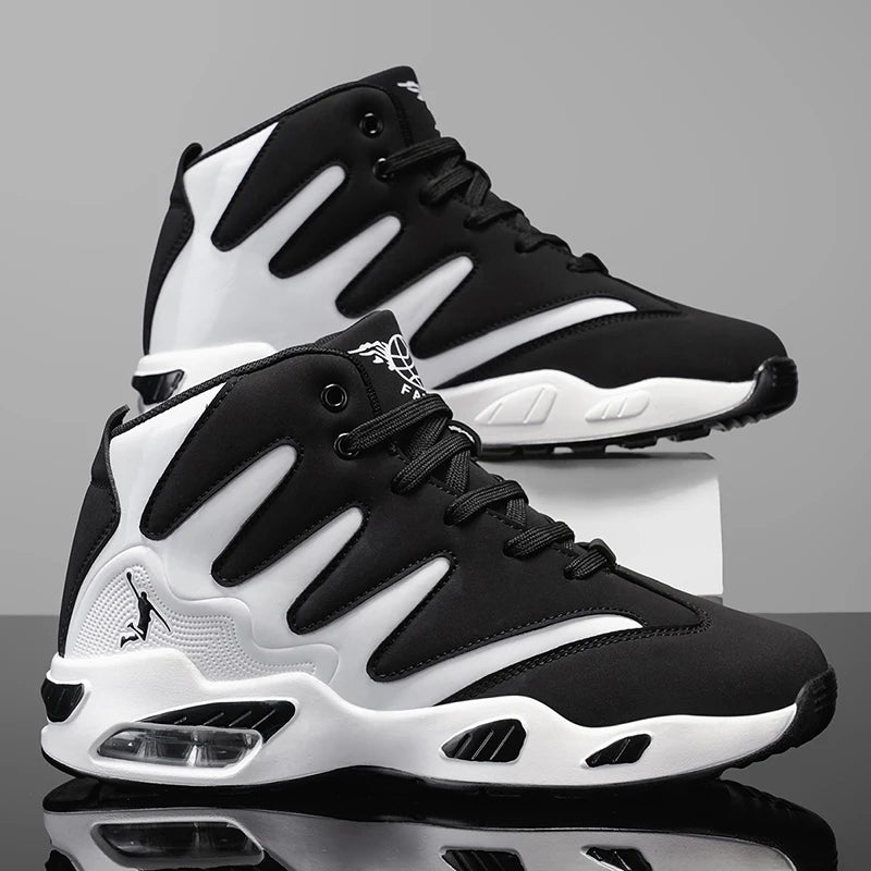 Chaussures de basket-ball montantes pour hommes, robustes et stables, baskets d'entraînement à lacets, unisexe, adaptées à la course, au sport, au basketball et à la marche. Cadeau idéal pour les hommes, léger, confort